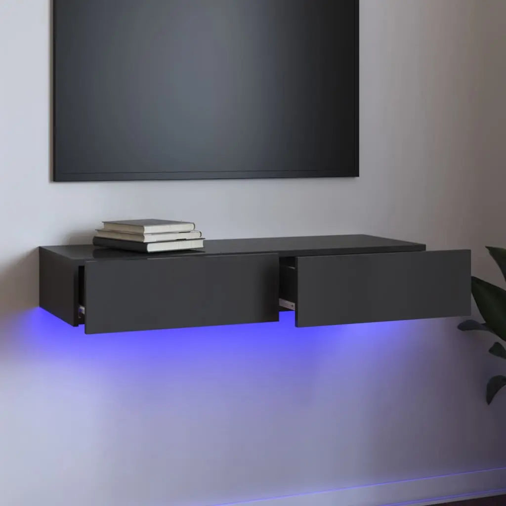 Vetonek Mueble para TV con luces LED gris brillante 90x35x15,5 cm