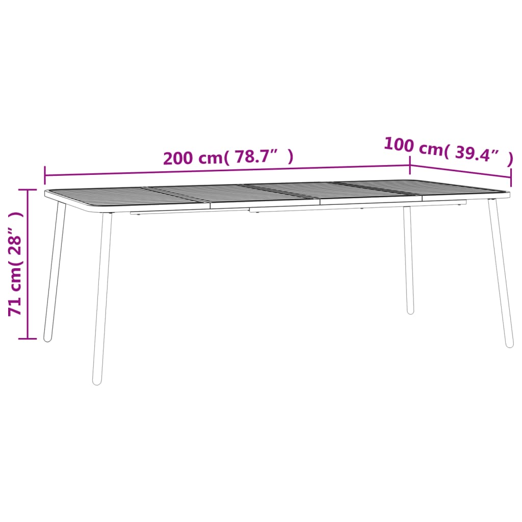 Mesa de jardín acero gris antracita 200x100x71 cm vidaXL