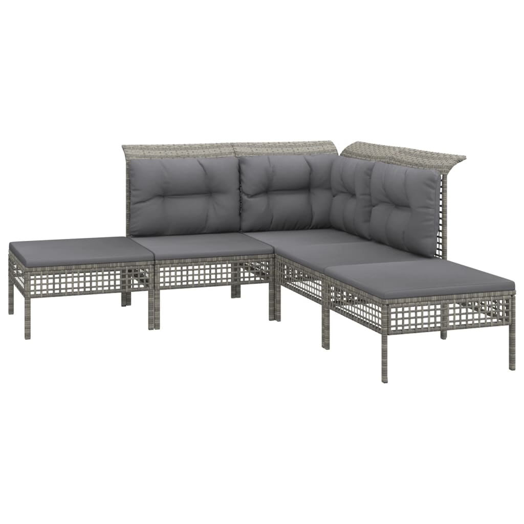 Set de muebles de jardín 5 pzas y cojines ratán sintético gris vidaXL