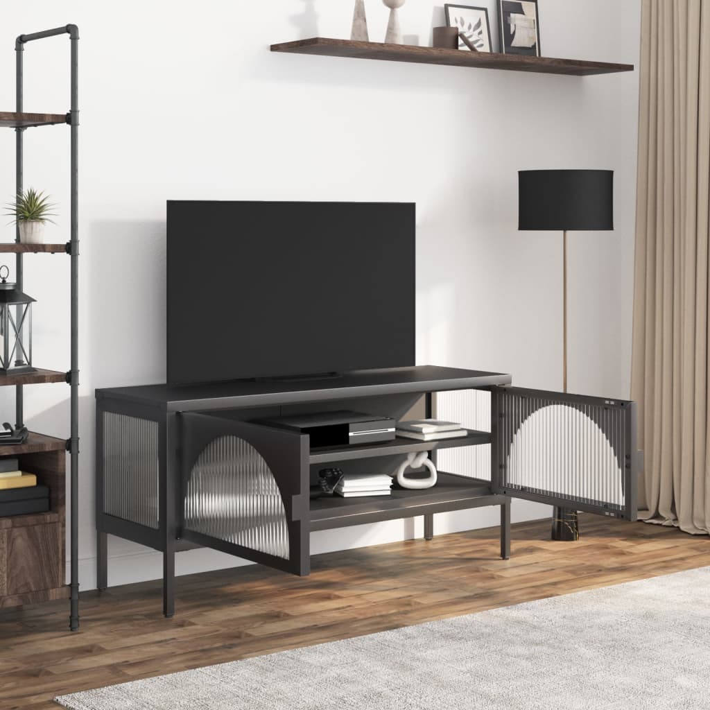 Black glass and steel TV furniture 105x35x50 cm