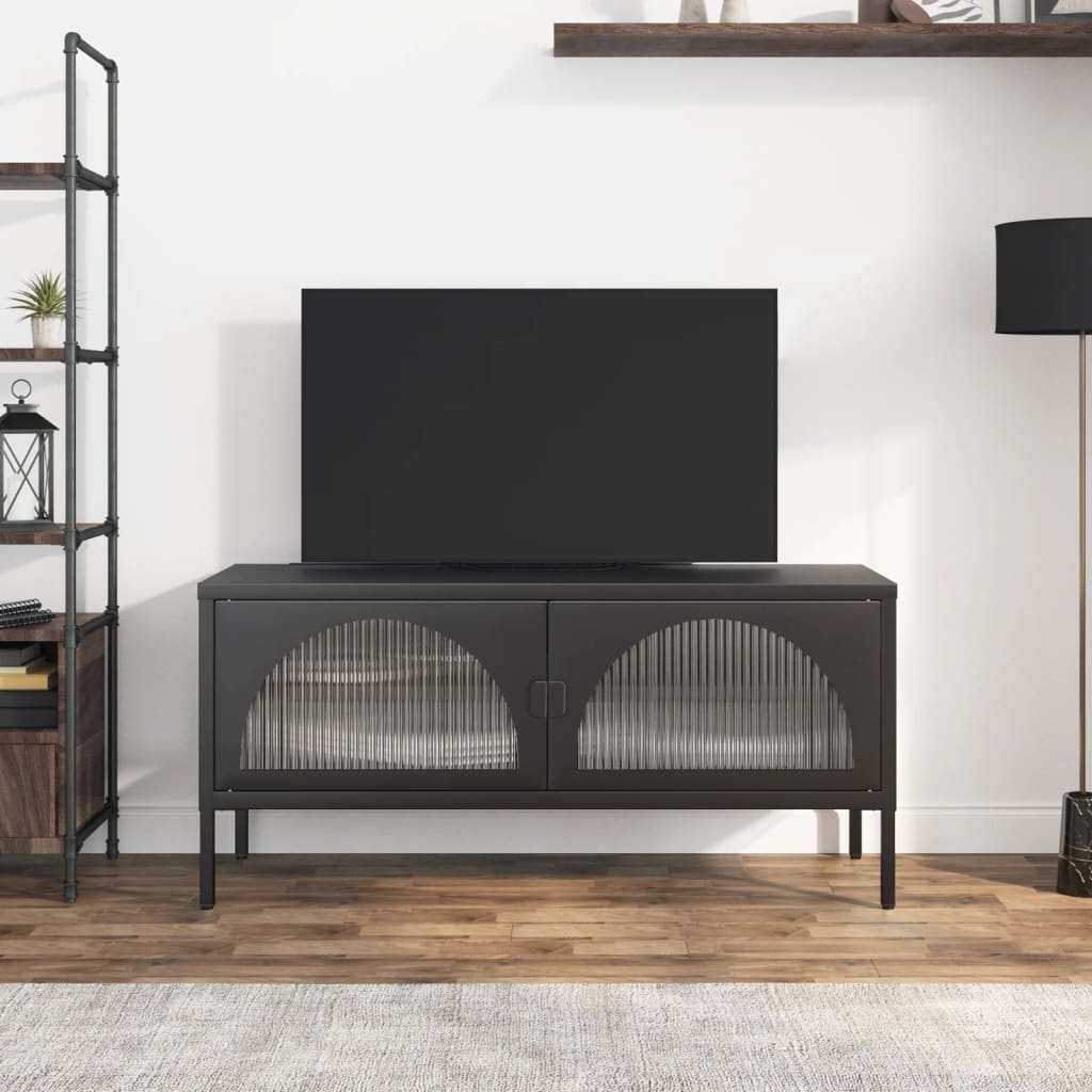 Vetonek Mueble de TV vidrio y acero negro 105x35x50 cm