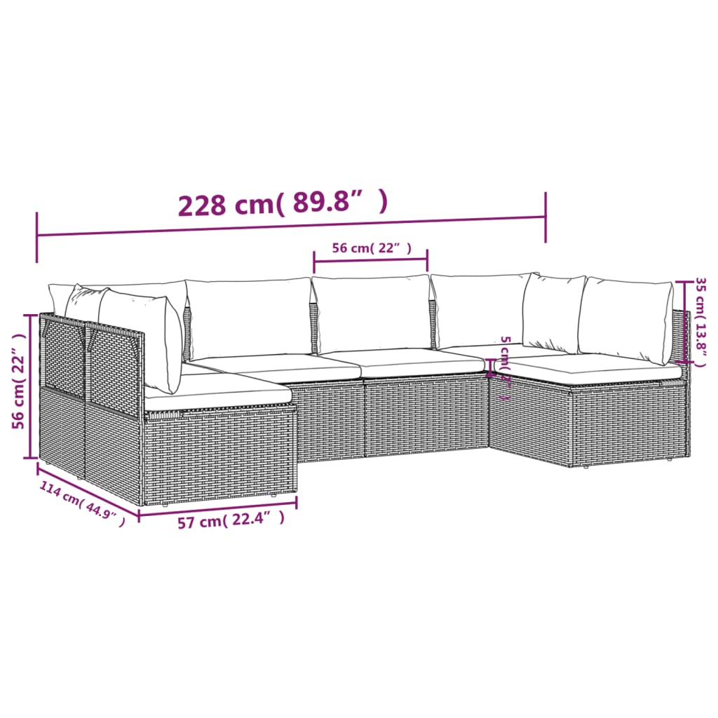 Set de muebles de jardín 6 pzas y cojines ratán sintético gris vidaXL