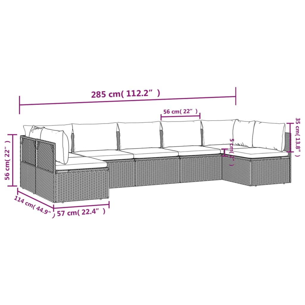 Set de muebles de jardín 7 pzas y cojines ratán sintético gris vidaXL