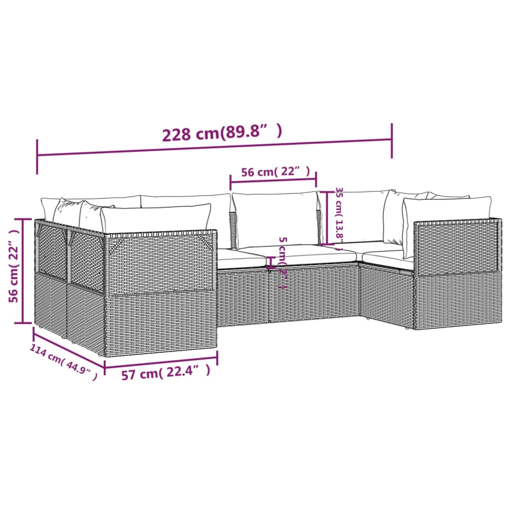 Set de muebles de jardín 6 pzas y cojines ratán sintético gris vidaXL