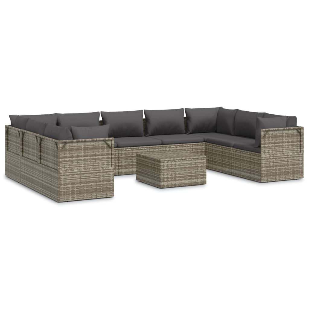 Set de muebles de jardín 10 pzas y cojines ratán sintético gris vidaXL