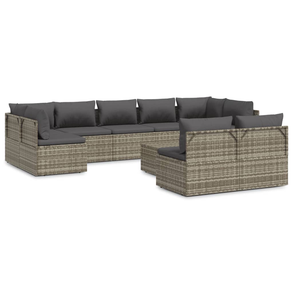 Set de muebles de jardín 10 pzas y cojines ratán sintético gris vidaXL