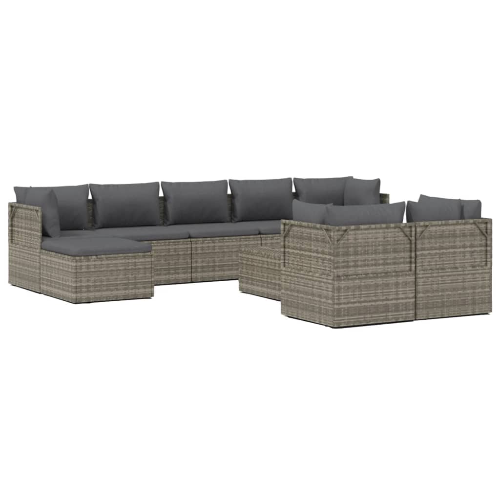 Set de muebles de jardín 10 pzas y cojines ratán sintético gris vidaXL