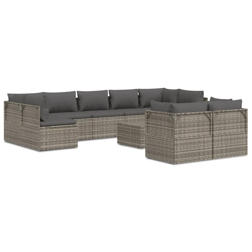 Set de muebles de jardín 10 pzas y cojines ratán sintético gris vidaXL