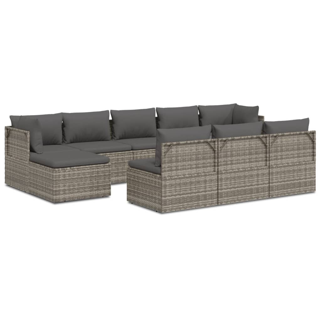 Set de muebles de jardín 10 pzas y cojines ratán sintético gris vidaXL