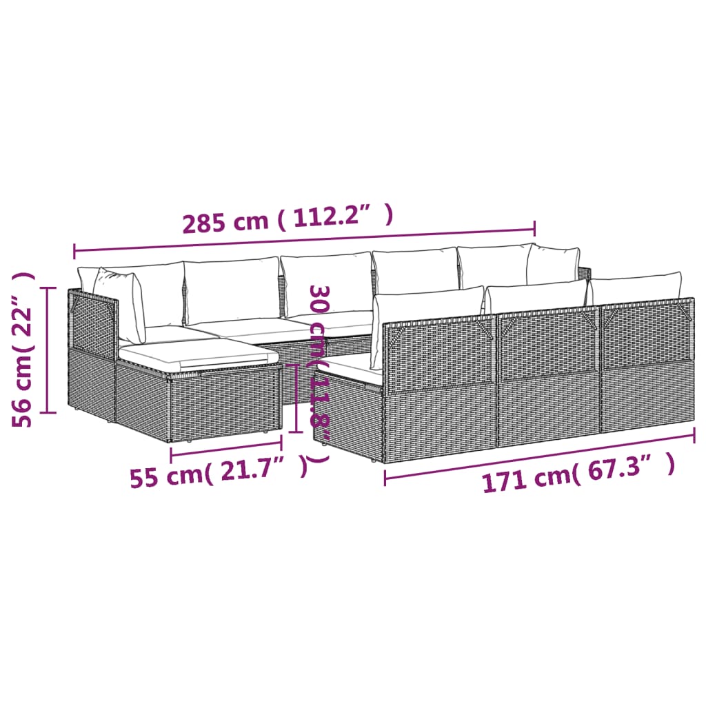 Set de muebles de jardín 10 pzas y cojines ratán sintético gris vidaXL