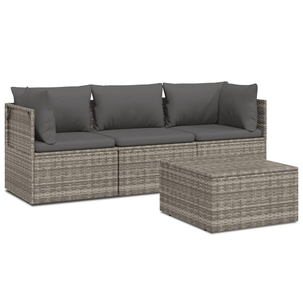 Set de muebles de jardín 4 pzas y cojines ratán sintético gris vidaXL