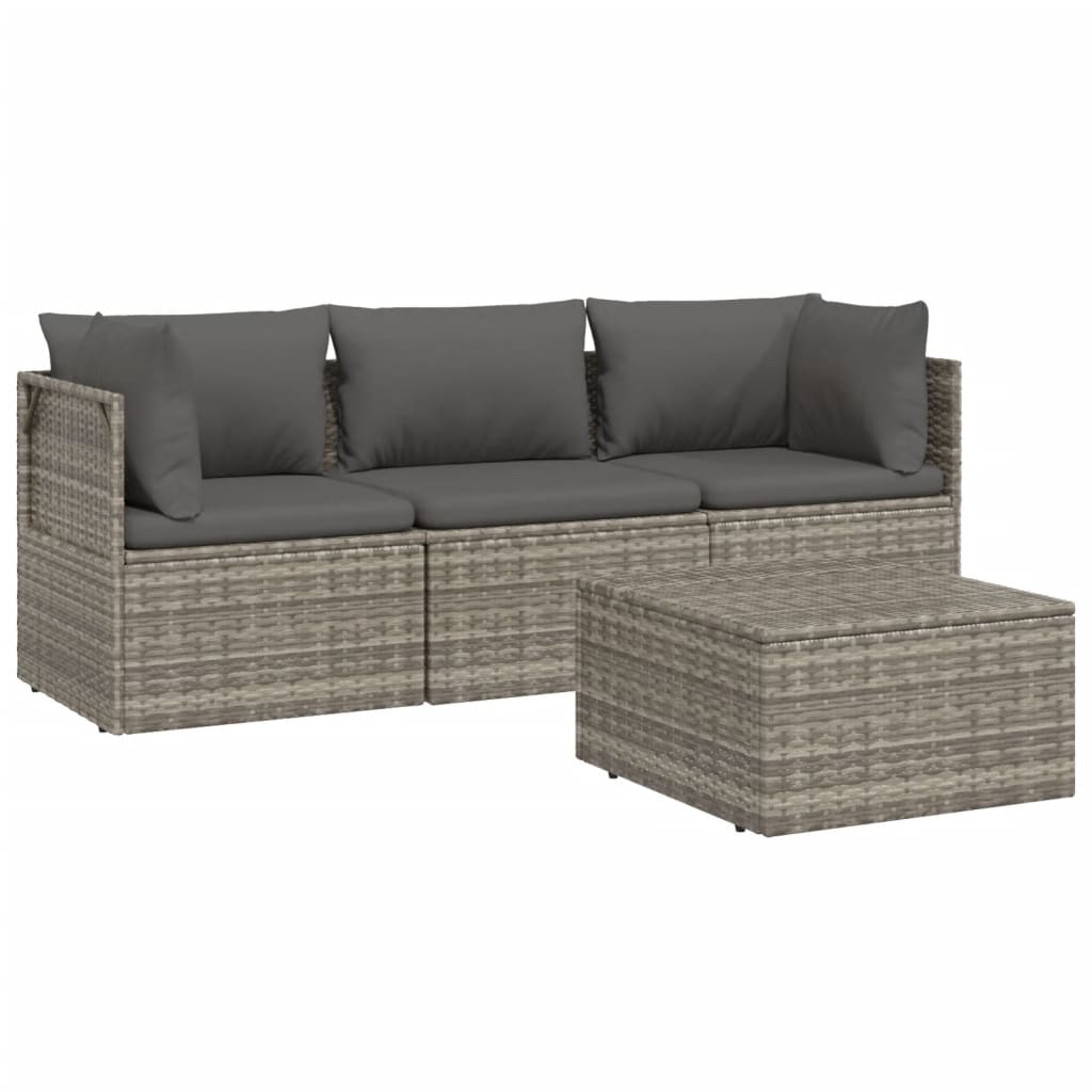 Set de muebles de jardín 4 pzas y cojines ratán sintético gris vidaXL