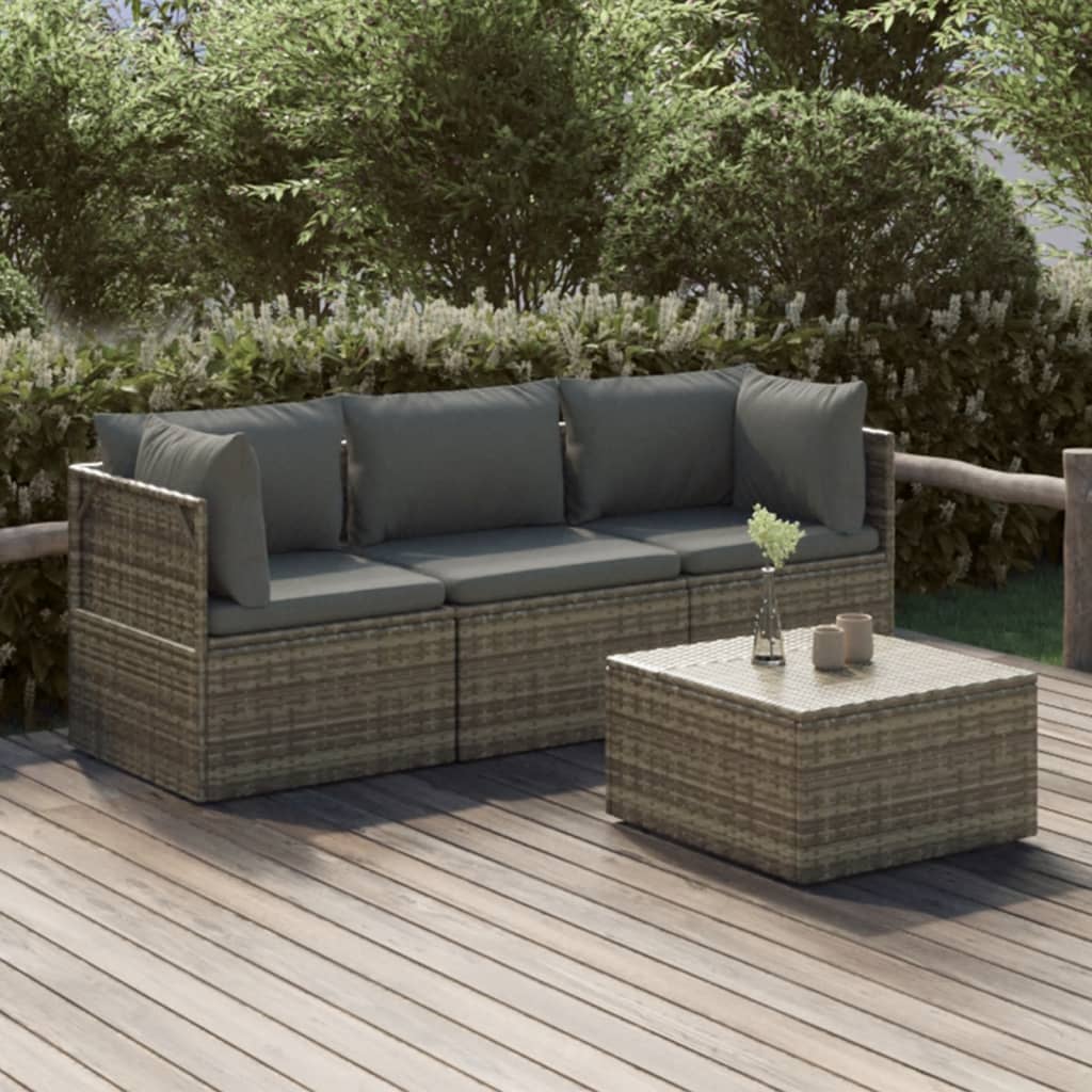 Vetonek Set de muebles de jardín 4 pzas y cojines ratán sintético gris