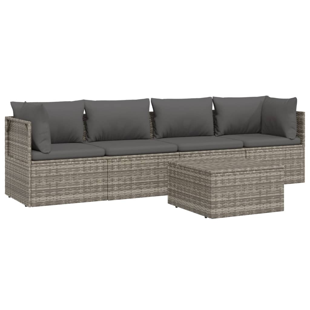 Set de muebles de jardín 5 pzas y cojines ratán sintético gris vidaXL