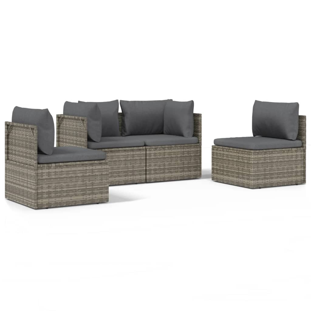 Set de muebles de jardín 4 pzas y cojines ratán sintético gris vidaXL