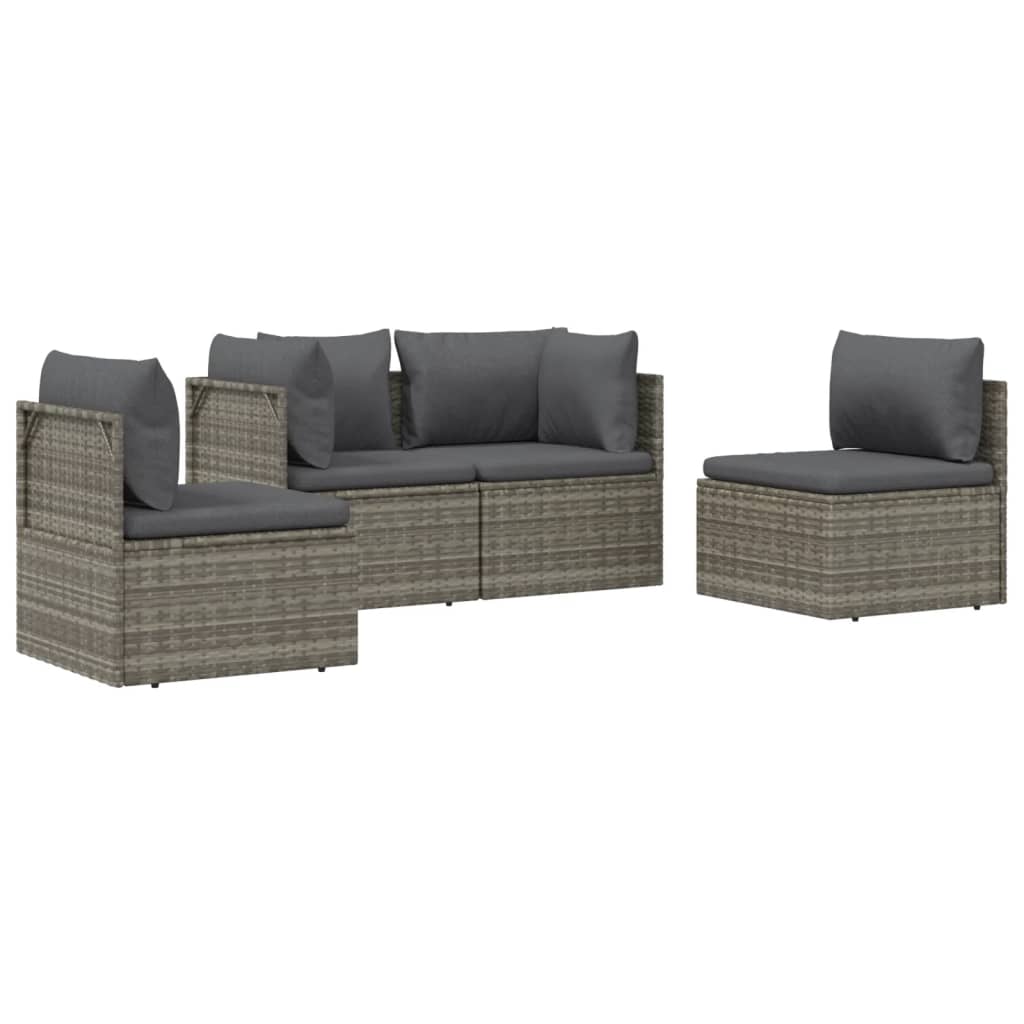 Set de muebles de jardín 4 pzas y cojines ratán sintético gris vidaXL