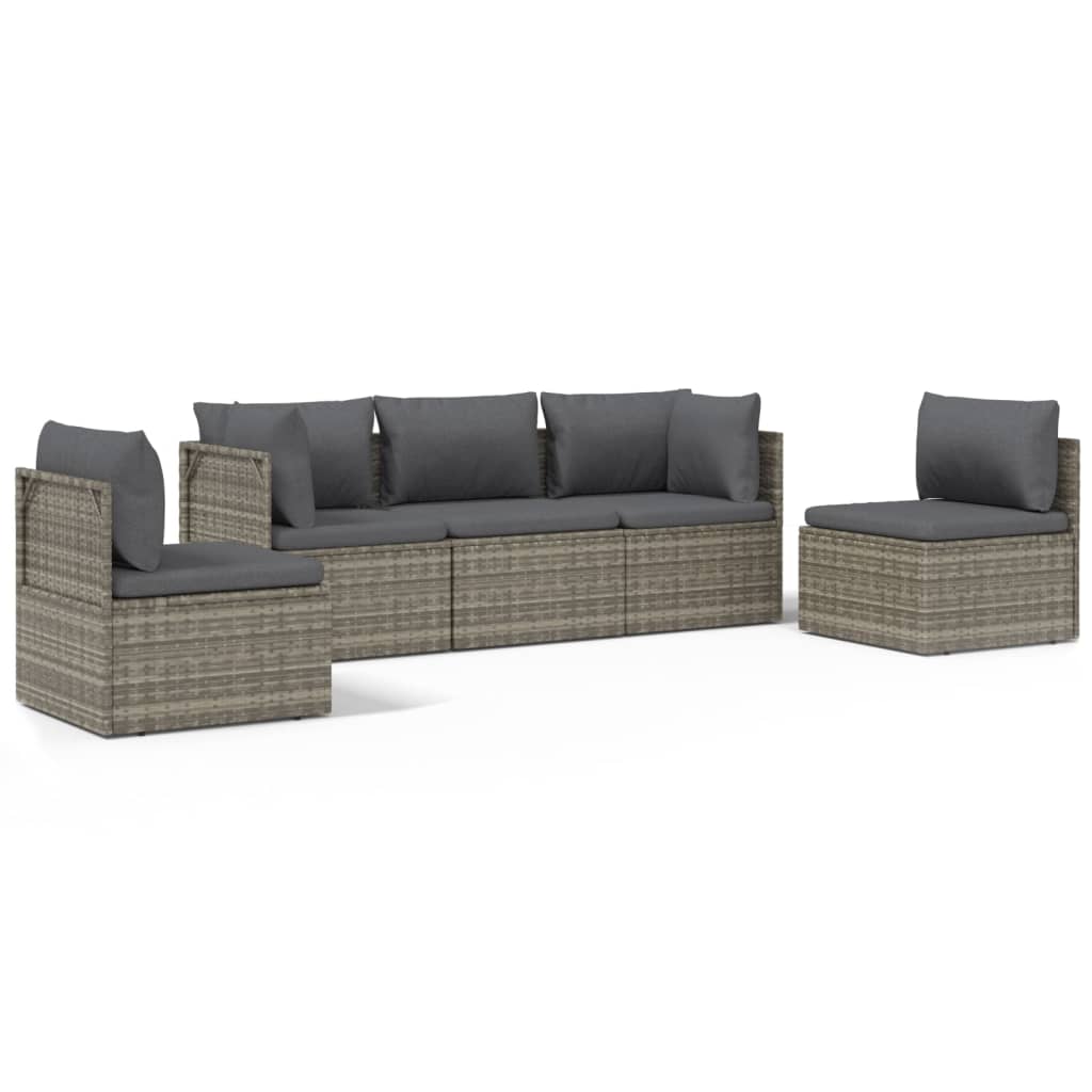 Set de muebles de jardín 5 pzas y cojines ratán sintético gris vidaXL