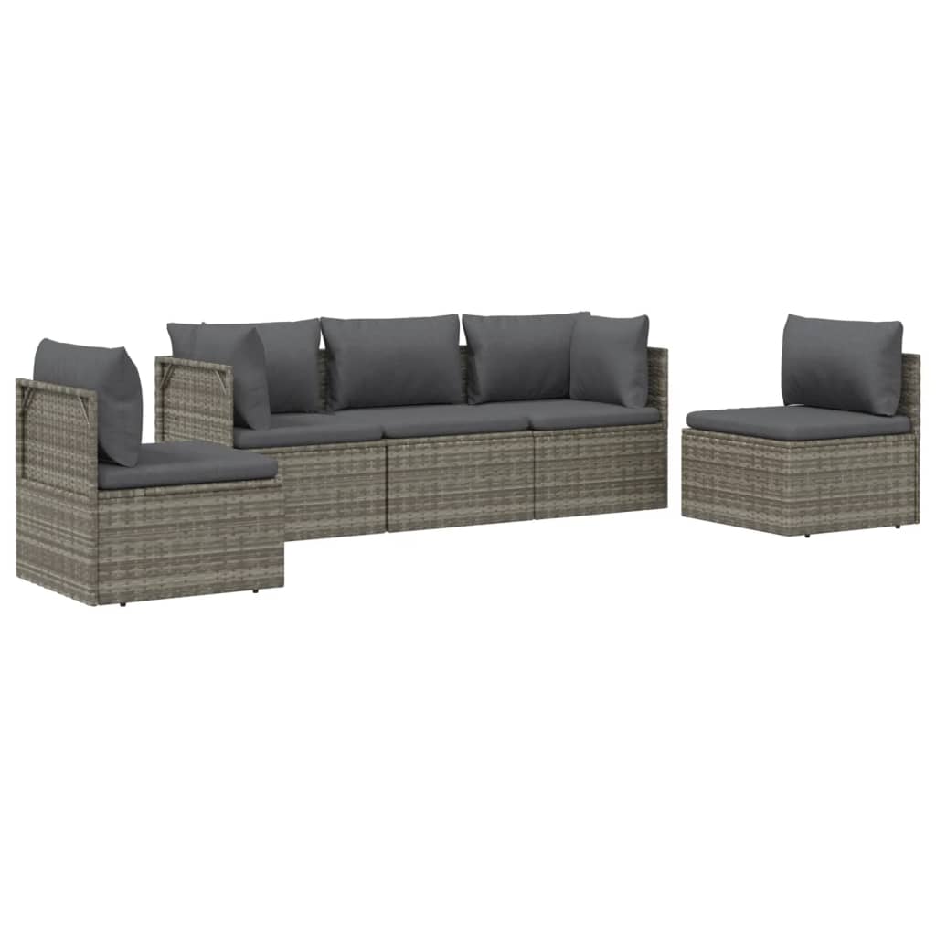 Set de muebles de jardín 5 pzas y cojines ratán sintético gris vidaXL