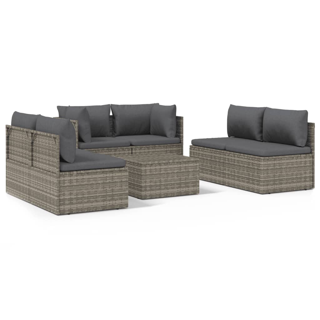 Set de muebles de jardín 7 pzas y cojines ratán sintético gris vidaXL