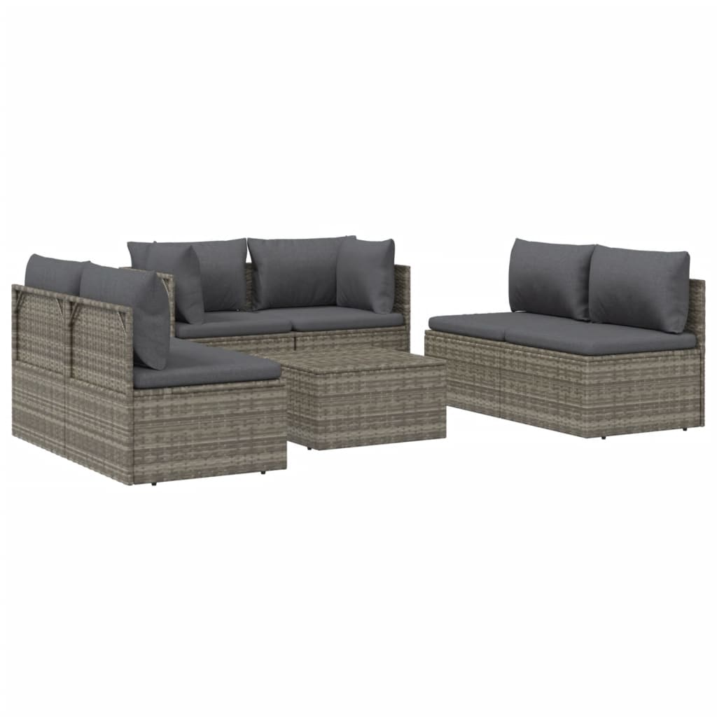 Set de muebles de jardín 7 pzas y cojines ratán sintético gris vidaXL