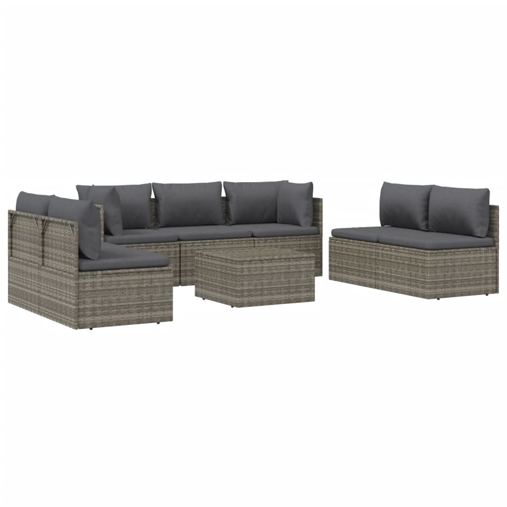 Set de muebles de jardín 8 pzas y cojines ratán sintético gris