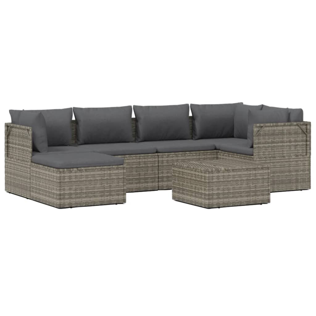 Set de muebles de jardín 7 pzas y cojines ratán sintético gris vidaXL