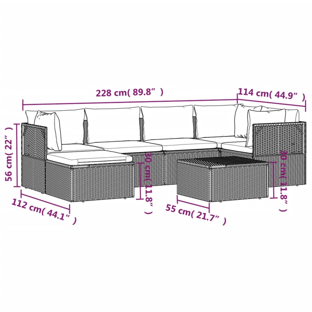 Set de muebles de jardín 7 pzas y cojines ratán sintético gris vidaXL