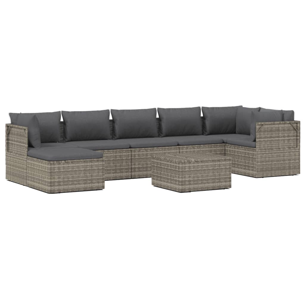 Set de muebles de jardín 8 pzas y cojines ratán sintético gris vidaXL