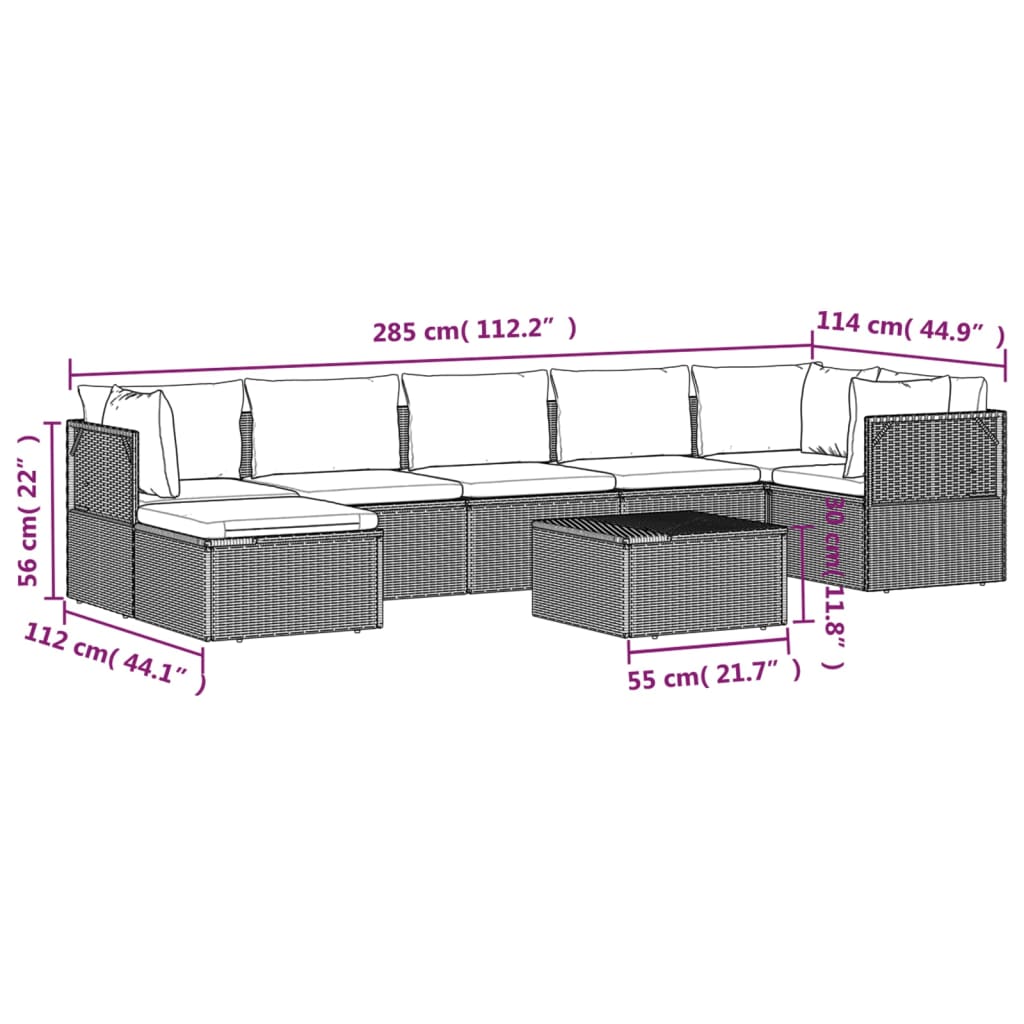 Set de muebles de jardín 8 pzas y cojines ratán sintético gris vidaXL