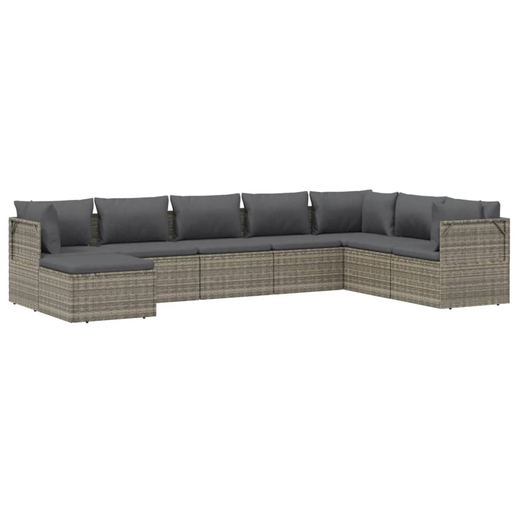 Set de muebles de jardín 8 pzas y cojines ratán sintético gris