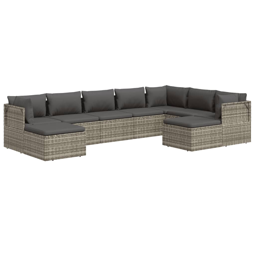 Set de muebles de jardín 9 pzas y cojines ratán sintético gris