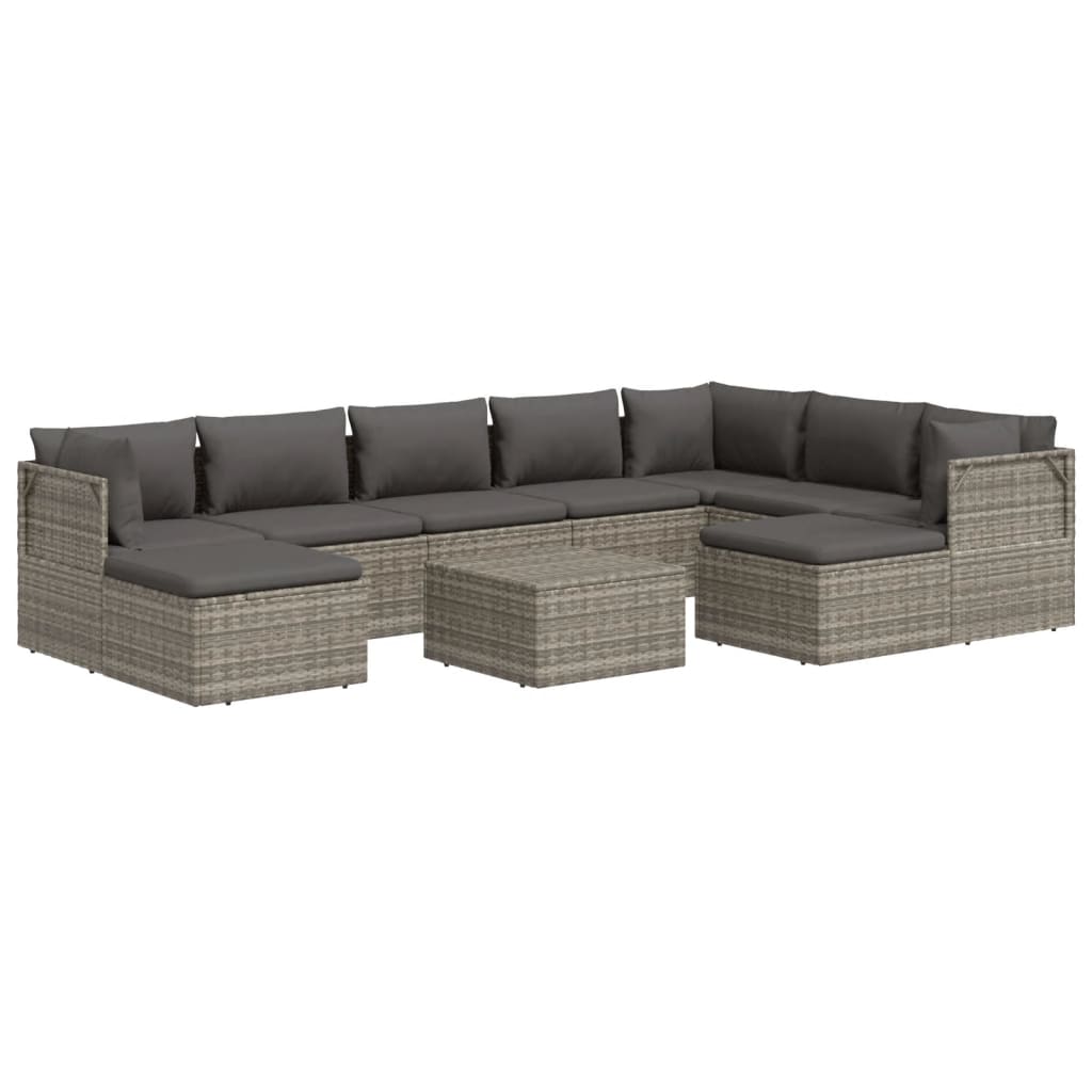 Set de muebles de jardín 10 pzas y cojines ratán sintético gris vidaXL