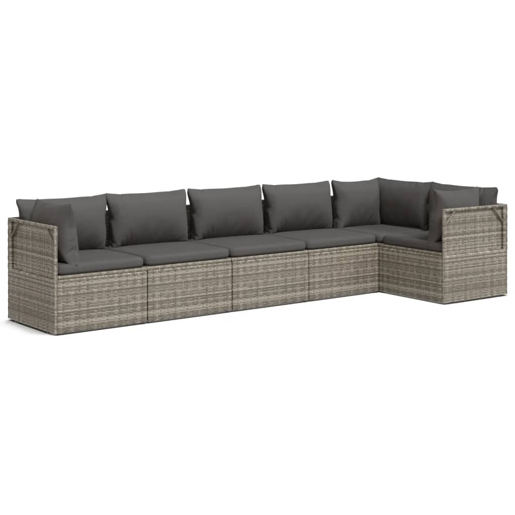 Set de muebles de jardín 6 pzas y cojines ratán sintético gris vidaXL