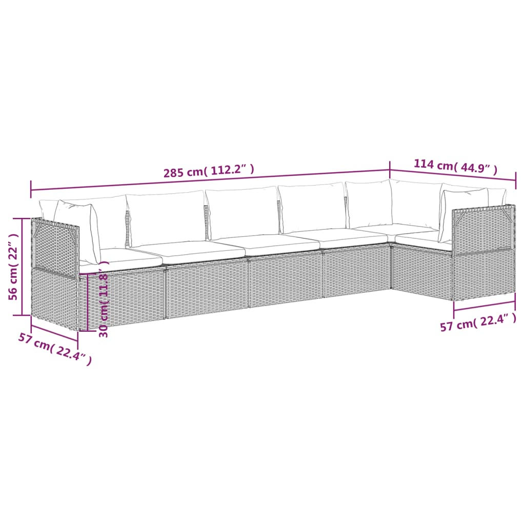 Set de muebles de jardín 6 pzas y cojines ratán sintético gris vidaXL