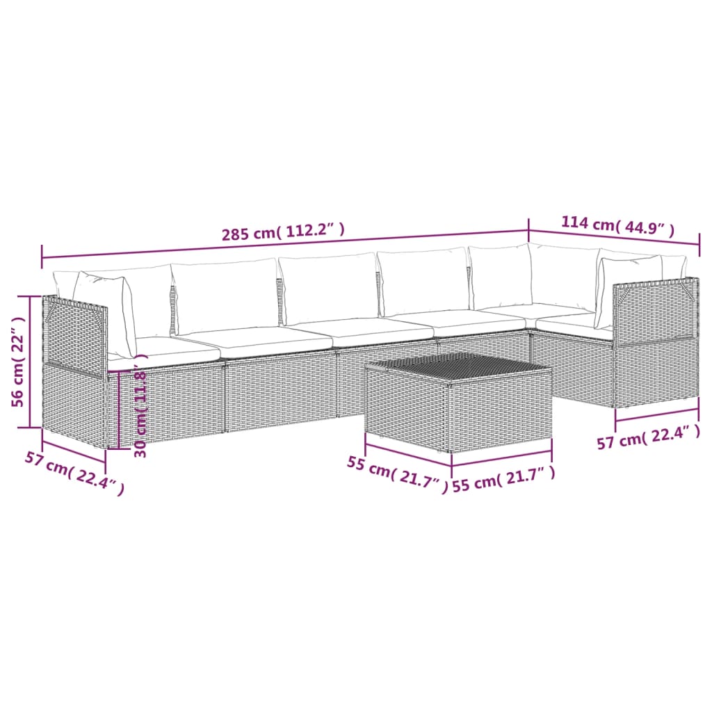 Set de muebles de jardín 7 pzas y cojines ratán sintético gris vidaXL