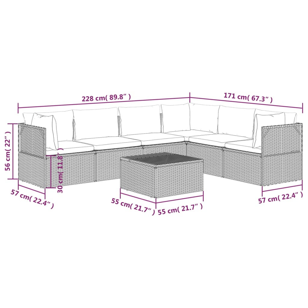 Set de muebles de jardín 7 pzas y cojines ratán sintético gris vidaXL