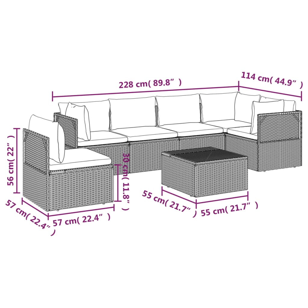 Set de muebles de jardín 7 pzas y cojines ratán sintético gris vidaXL