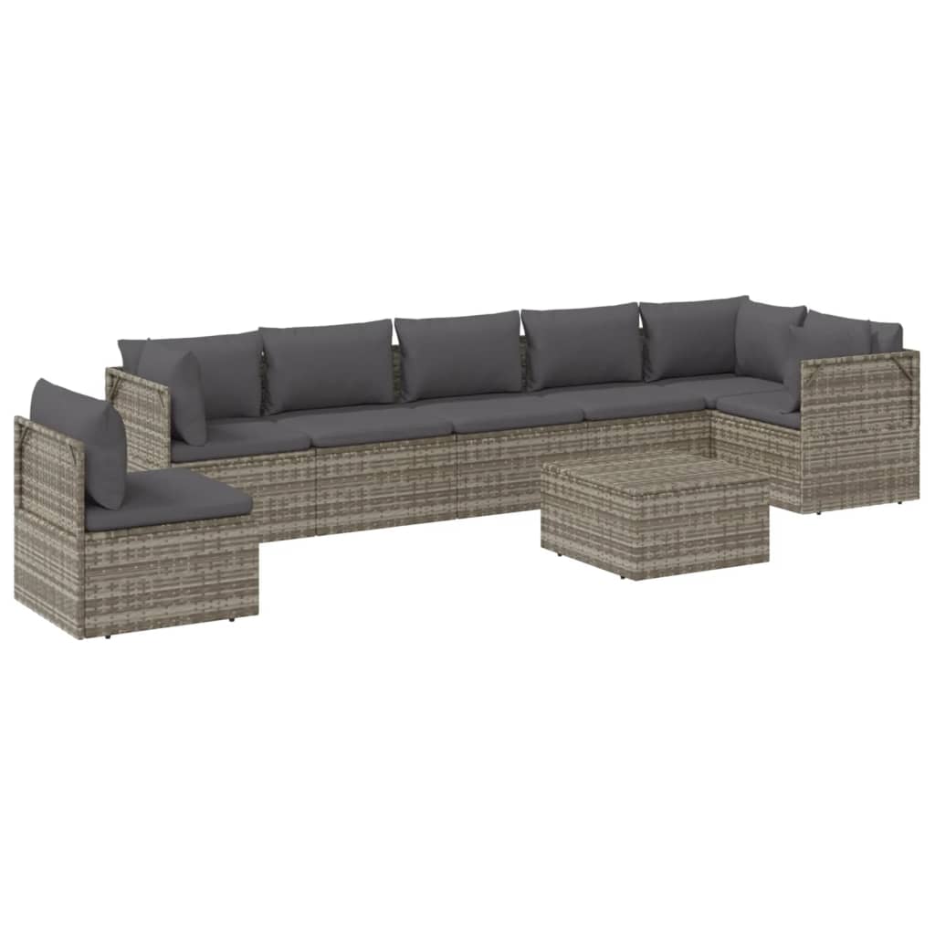 Set de muebles de jardín 8 pzas y cojines ratán sintético gris vidaXL