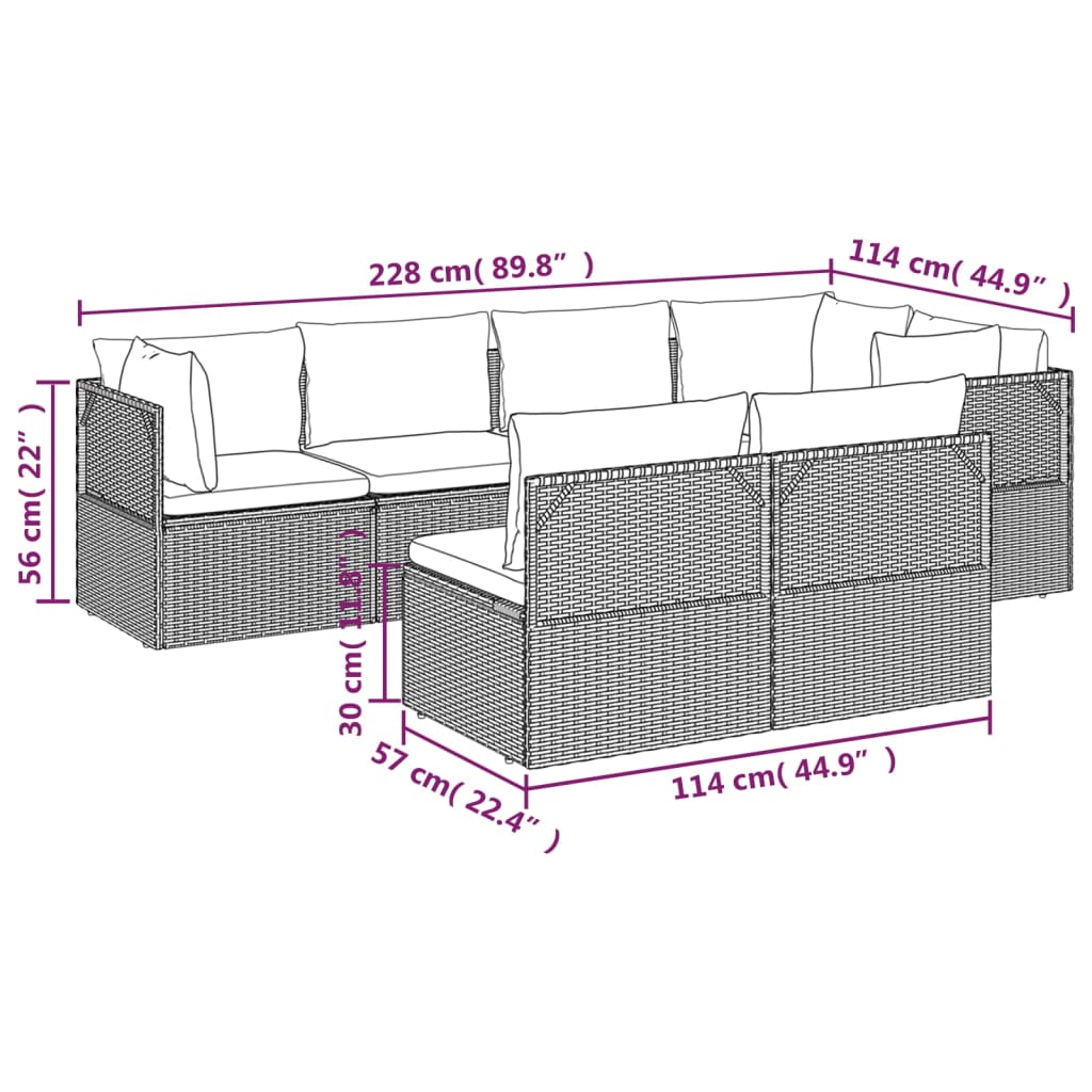 Set de muebles de jardín 7 pzas y cojines ratán sintético gris vidaXL