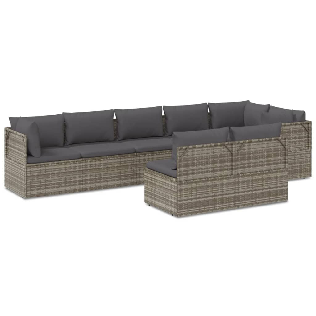 Set de muebles de jardín 8 pzas y cojines ratán sintético gris vidaXL