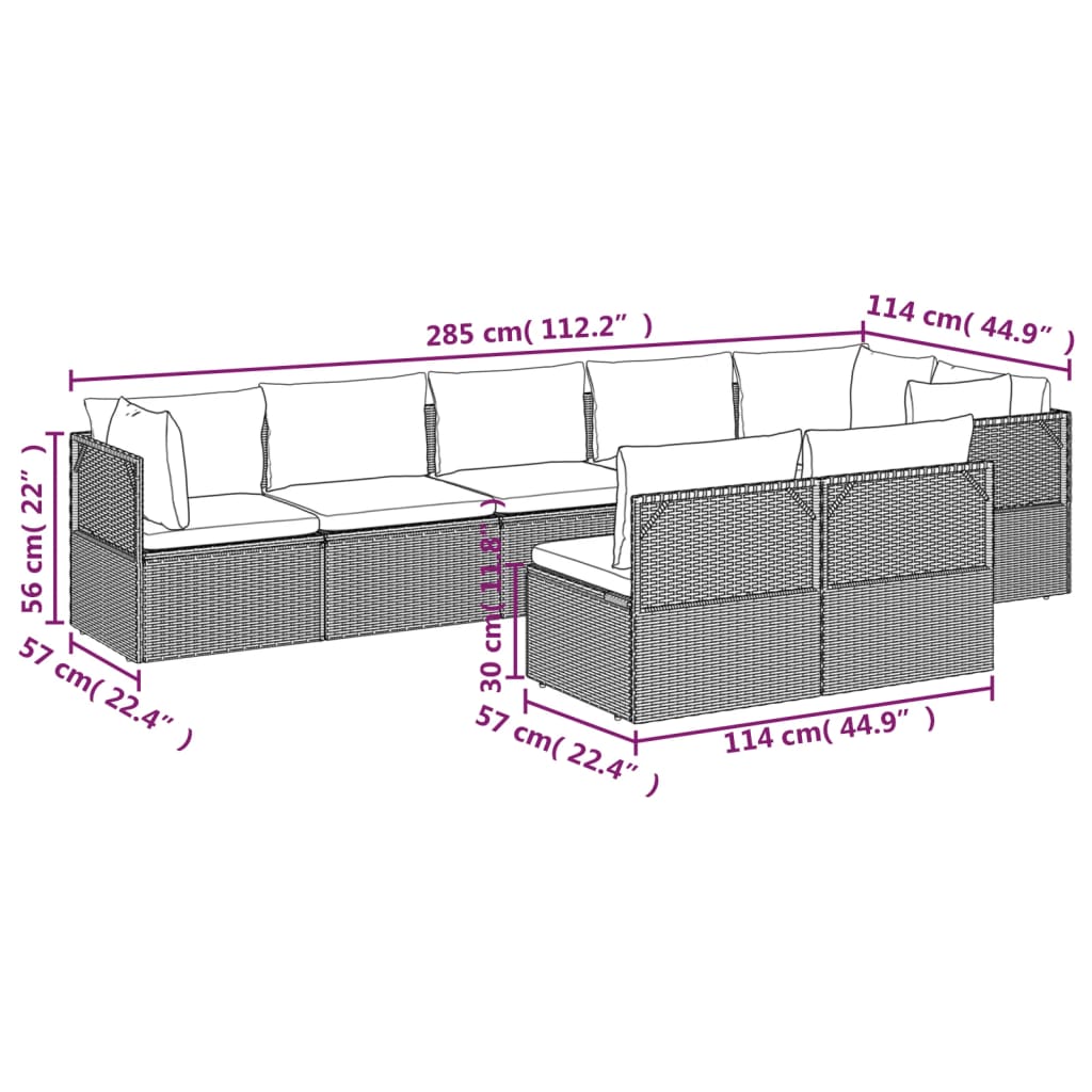 Set de muebles de jardín 8 pzas y cojines ratán sintético gris vidaXL