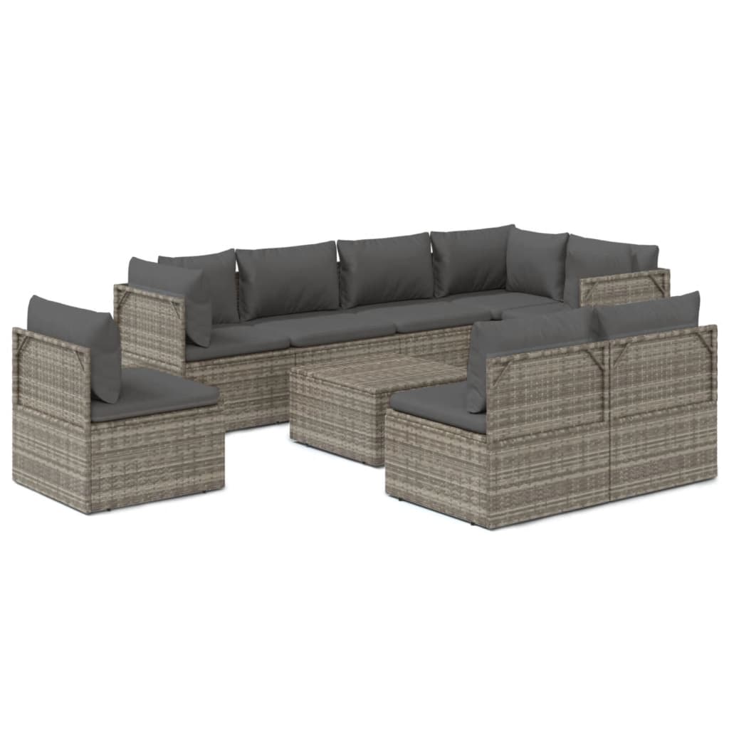 Set de muebles de jardín 9 pzas y cojines ratán sintético gris vidaXL