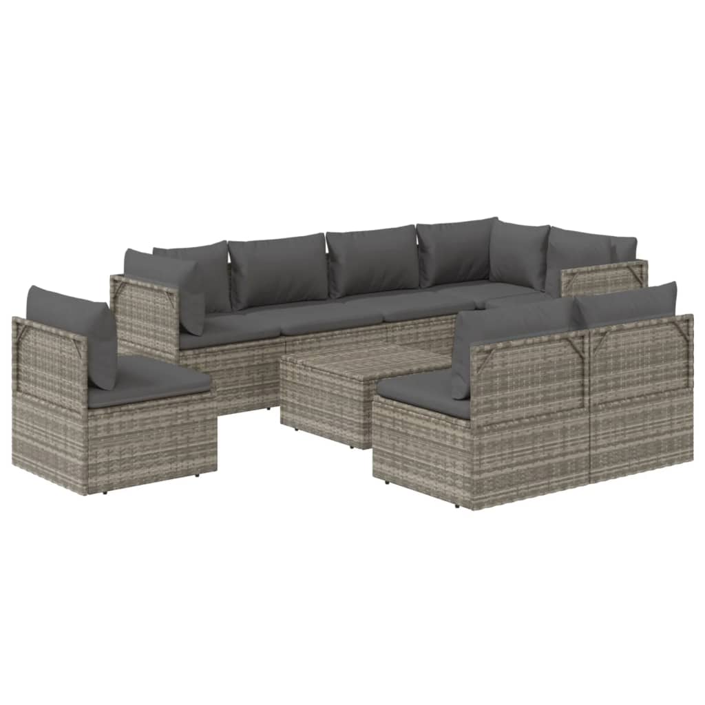 Set de muebles de jardín 9 pzas y cojines ratán sintético gris vidaXL