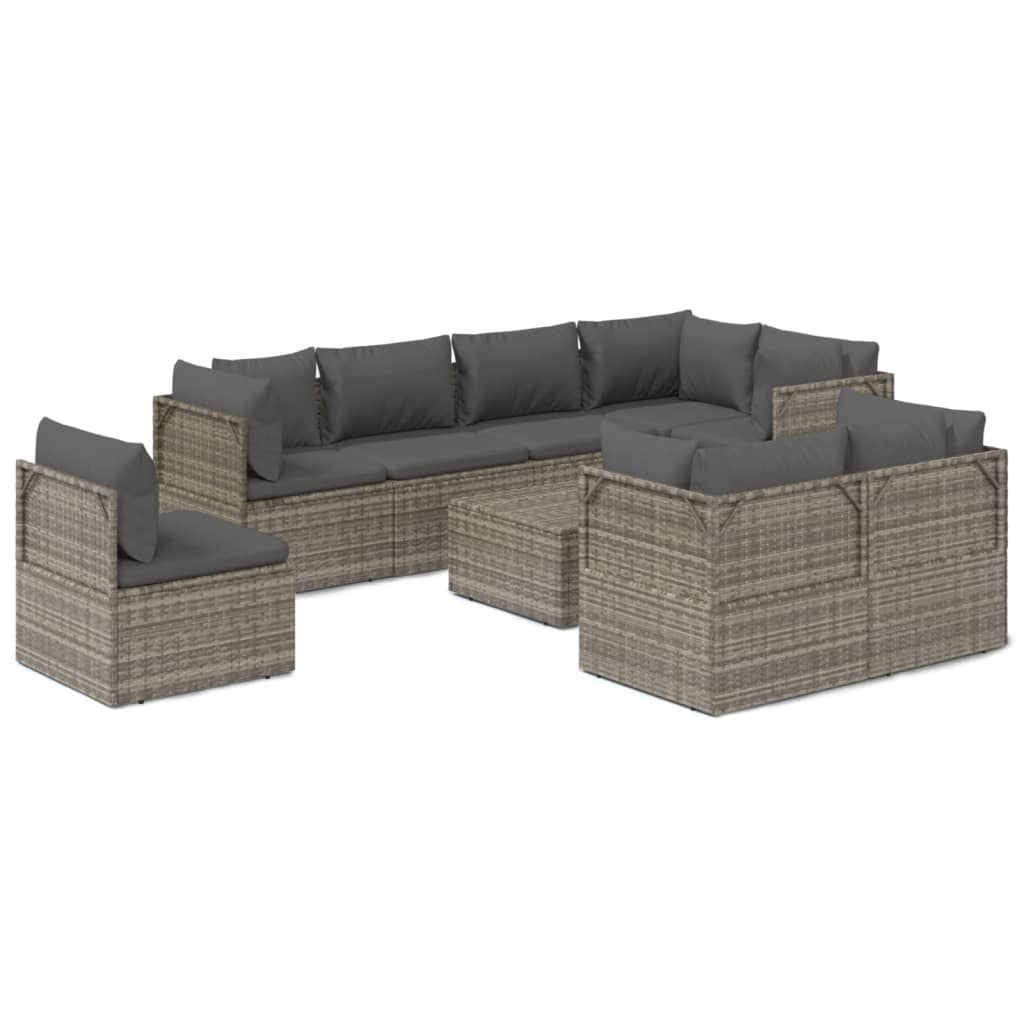 Set de muebles de jardín 9 pzas y cojines ratán sintético gris vidaXL