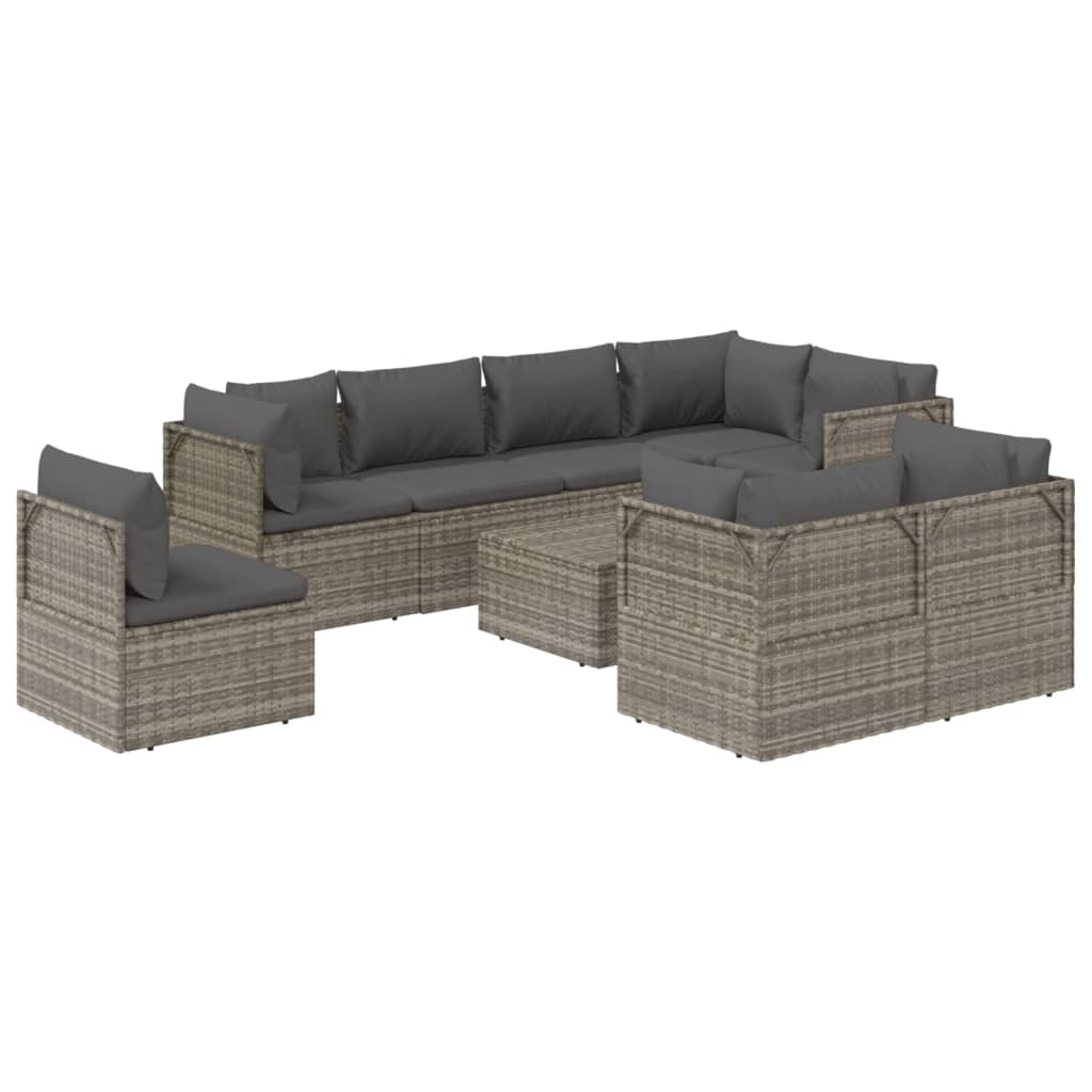 Set de muebles de jardín 9 pzas y cojines ratán sintético gris vidaXL