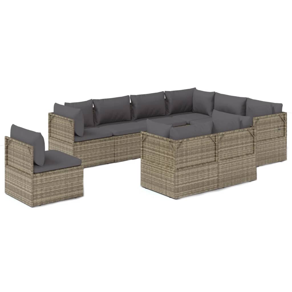 Set de muebles de jardín 9 pzas y cojines ratán sintético gris vidaXL