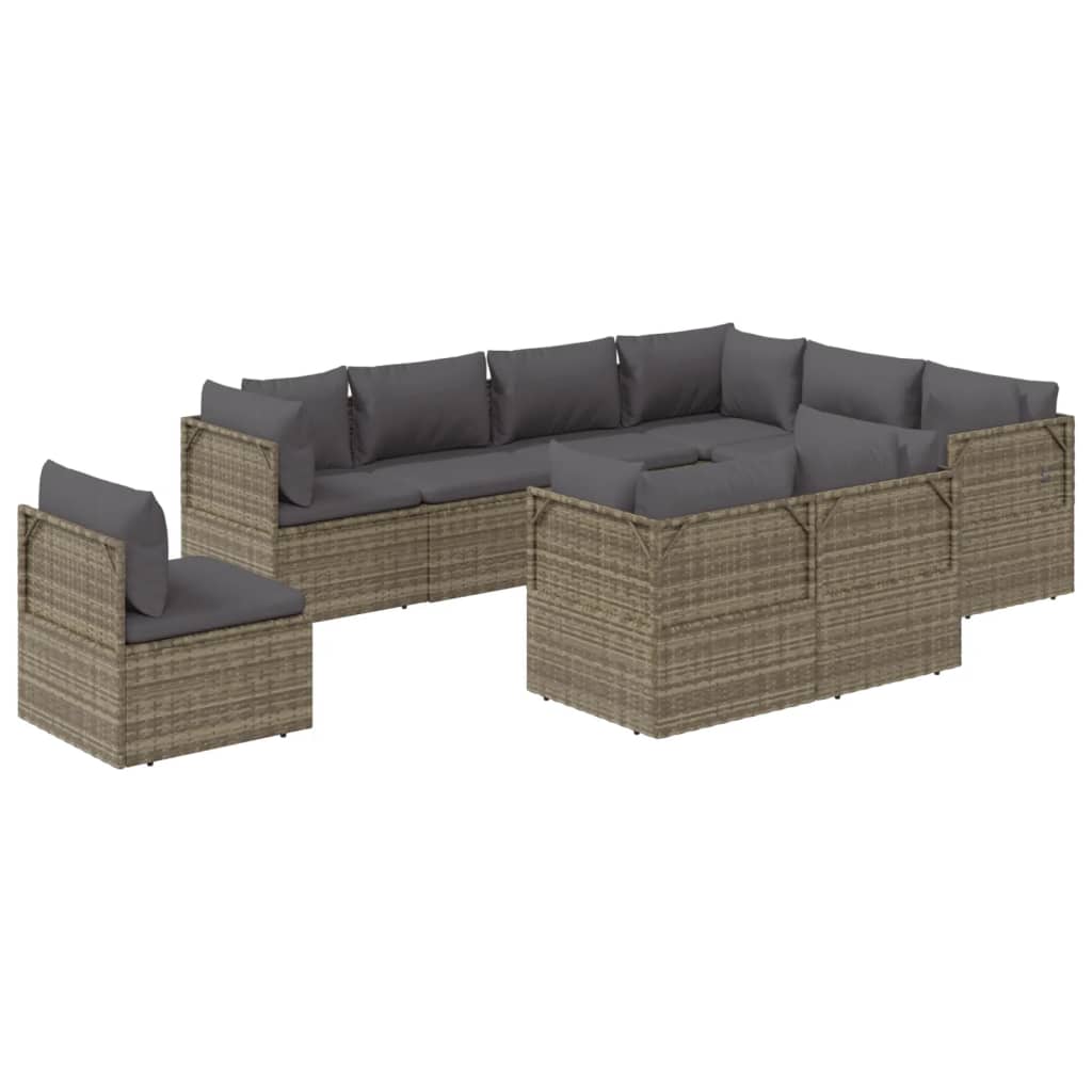 Set de muebles de jardín 9 pzas y cojines ratán sintético gris vidaXL