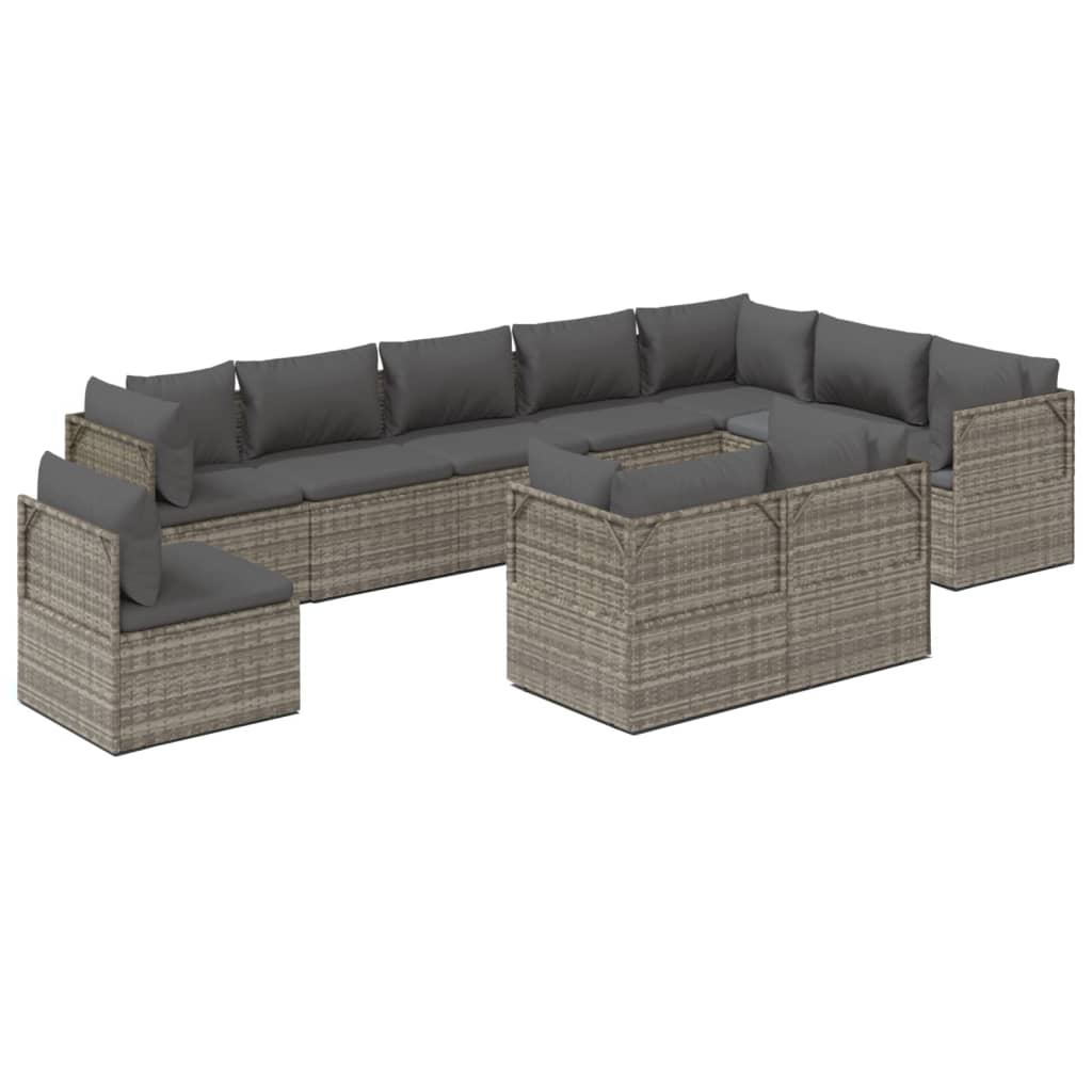 Set de muebles de jardín 10 pzas y cojines ratán sintético gris vidaXL