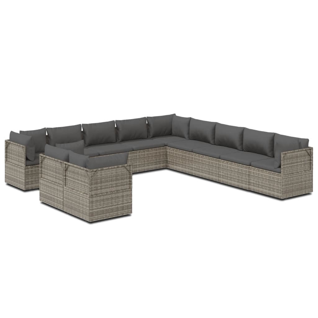 Set de muebles de jardín 11 pzas y cojines ratán sintético gris vidaXL