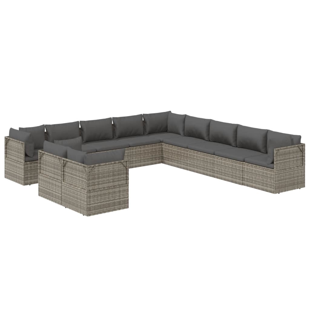 Set de muebles de jardín 11 pzas y cojines ratán sintético gris vidaXL